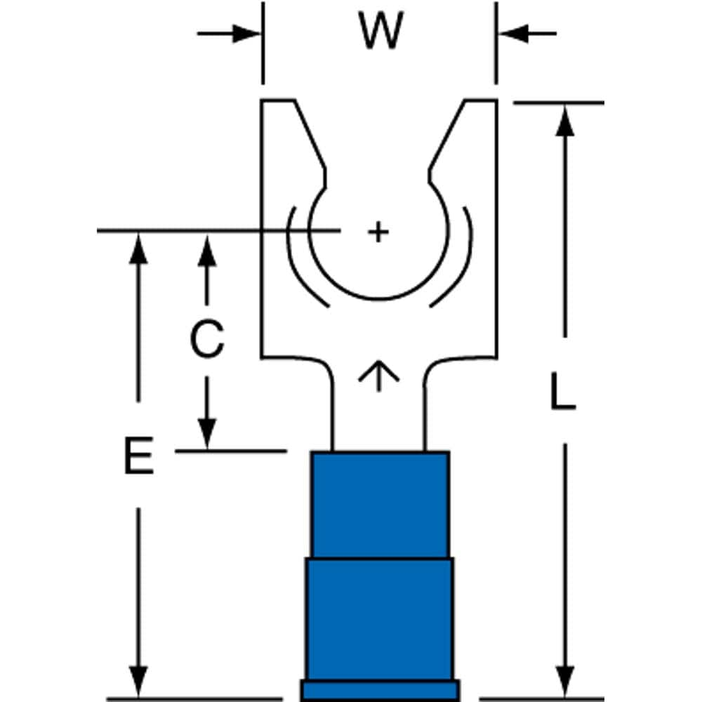 3M - 1/4" Stud, 16 to 14 AWG Compatible, Partially Insulated, Crimp Connection, Locking Fork Terminal - Exact Industrial Supply