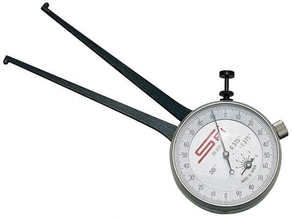 SPI - 50 to 75mm Inside Dial Caliper Gage - 0.025mm Graduation, 0.038mm Accuracy, 3-1/4" Leg Length, Ball Contact Points - Exact Industrial Supply