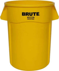 Rubbermaid - 55 Gal Yellow Round Trash Can - Polyethylene, None Graphic, 33.2" High, Lid Not Included - Exact Industrial Supply