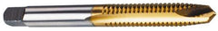 Hertel - M6x1.00 Metric Coarse, 2 Flute, TiN Finish, High Speed Steel Spiral Point Tap - Plug Chamfer, Right Hand Thread, 2-1/2" OAL, 1" Thread Length, 0.255" Shank Diam - Exact Industrial Supply