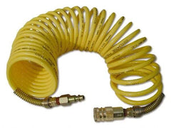 Coilhose Pneumatics - 3/8" ID, 3/8 Thread, 12' Long, Yellow Nylon Coiled & Self Storing Hose - 165 Max psi, Industrial Interchange Coupler x Male Swivel - Exact Industrial Supply