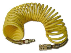 Coilhose Pneumatics - 1/2" ID, 1/2 Thread, 25' Long, Yellow Nylon Coiled & Self Storing Hose - 170 Max psi, Industrial Interchange Coupler x Male Swivel - Exact Industrial Supply