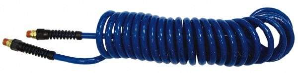 Coilhose Pneumatics - 1/4" ID, 1/4 Thread, 25' Long, Yellow Nylon Coiled & Self Storing Hose - 185 Max psi, Industrial Interchange Coupler x Male Swivel - Exact Industrial Supply