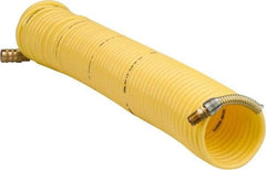 Coilhose Pneumatics - 1/4" ID, 1/4 Thread, 50' Long, Yellow Nylon Coiled & Self Storing Hose - 185 Max psi, Industrial Interchange Coupler x Male Swivel - Exact Industrial Supply