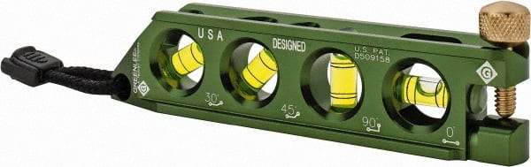 Greenlee - Magnetic 5-1/2" Long 4 Vial Torpedo Level - Aluminum, Green, 1 0°, 1 30°, 1 45° & 1 90° Vials - Exact Industrial Supply