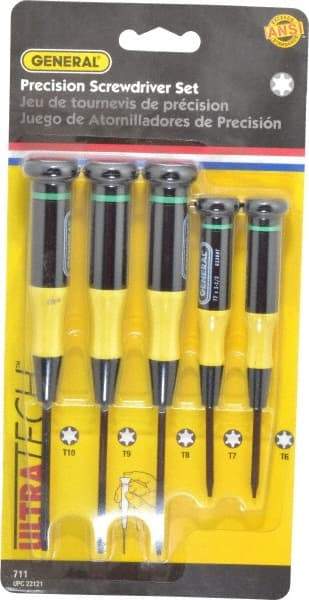 General - 5 Piece T6 to T10 Micro Handle Torx Driver Set - T6, T7, T8, T9, T10 - Exact Industrial Supply