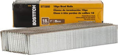 Stanley Bostitch - 18 Gauge 1" Long Brad Nails for Power Nailers - Steel, Galvanized Finish, Brad Head, Chisel Point - Exact Industrial Supply