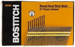 Stanley Bostitch - 0.12" Shank Diam 3-1/4" Long Framing Nails for Power Nailers - Plastic, Bright Finish, Smooth Shank, Angled Stick Plastic Collation, Round Head, Diamond Point - Exact Industrial Supply