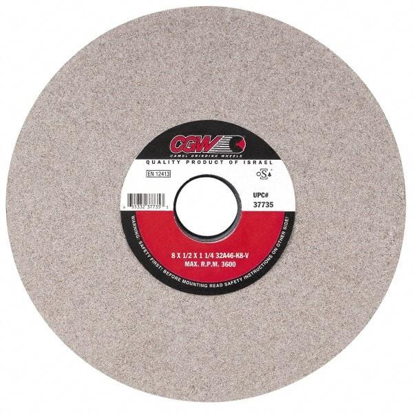 Camel Grinding Wheels - 14" Diam x 5" Hole x 1-1/2" Thick, J Hardness, 46 Grit Surface Grinding Wheel - Aluminum Oxide, Type 1, Coarse Grade, 1,910 Max RPM, Vitrified Bond, No Recess - Exact Industrial Supply