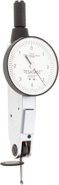 TESA Brown & Sharpe - 0.008 Inch Range, 0.0001 Inch Dial Graduation, Horizontal Dial Test Indicator - 1 Inch White Dial, 0-4-0 Dial Reading, Accurate to 0.0001 Inch - Exact Industrial Supply