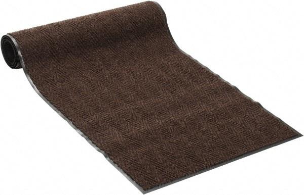 PRO-SAFE - 10 Ft. Long x 3 Ft. Wide, Poly Blended Carpet Surface, Chevron Ribbed Entrance Matting - 5/16 Inch Thick, Indoor, Medium Traffic, Vinyl, Brown, 4 Edged Side - Exact Industrial Supply