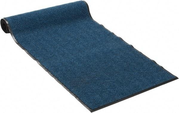 PRO-SAFE - 10 Ft. Long x 3 Ft. Wide, Poly Blended Carpet Surface, Chevron Ribbed Entrance Matting - 5/16 Inch Thick, Indoor, Medium Traffic, Vinyl, Blue, 4 Edged Side - Exact Industrial Supply