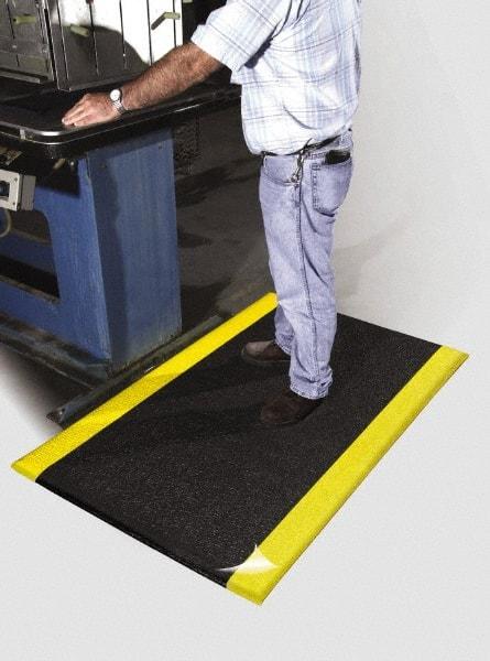 PRO-SAFE - 20' Long x 3' Wide, Dry Environment, Anti-Fatigue Matting - Black with Yellow Borders, Urethane with Vinyl Sponge Base, Beveled on 4 Sides - Exact Industrial Supply