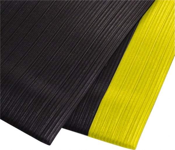 PRO-SAFE - 60' Long x 2' Wide, Dry Environment, Anti-Fatigue Matting - Black with Yellow Borders, Vinyl with Vinyl Sponge Base, Beveled on 4 Sides - Exact Industrial Supply