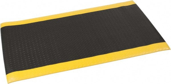 Anti-Fatigue Mat: 10' Length, 5' Wide, 9/16″ Thick, Vinyl, Beveled Edge, Heavy-Duty Diamond Plate, Black & Yellow, Dry