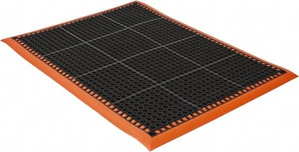 PRO-SAFE - 3' Wide, Dry/Wet Environment, Anti-Fatigue Matting - Black with Orange Borders, Natural Rubber with Rubber Base, Beveled on 4 Sides - Exact Industrial Supply