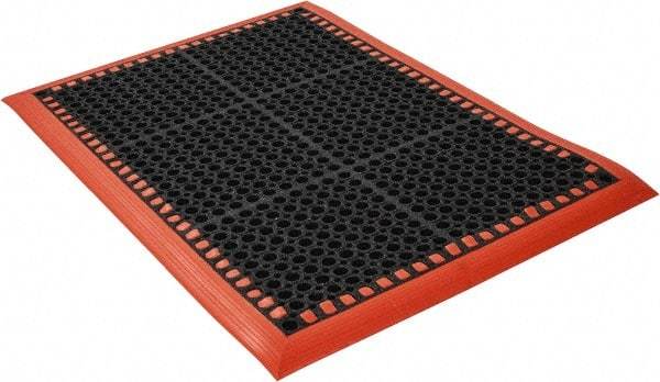 PRO-SAFE - Dry/Wet Environment, Anti-Fatigue Matting - Black with Orange Borders, Natural Rubber with Rubber Base, Beveled on 4 Sides - Exact Industrial Supply