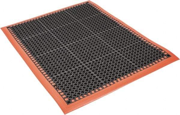 PRO-SAFE - 3' Wide, Dry/Wet Environment, Anti-Fatigue Matting - Black with Orange Borders, Natural Rubber with Rubber Base, Beveled on 4 Sides - Exact Industrial Supply