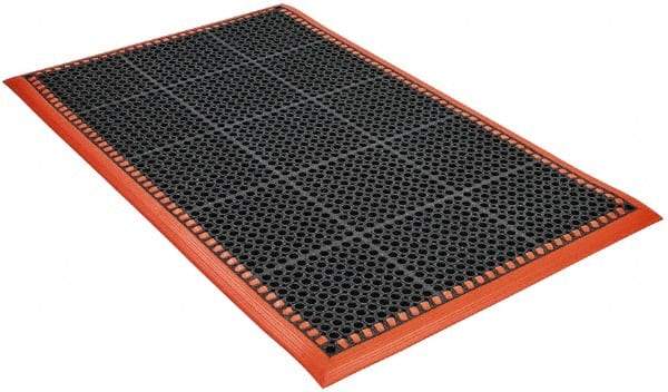 PRO-SAFE - 5' Long x 3' Wide, Dry/Wet Environment, Anti-Fatigue Matting - Black with Orange Borders, Natural Rubber with Rubber Base, Beveled on 4 Sides - Exact Industrial Supply
