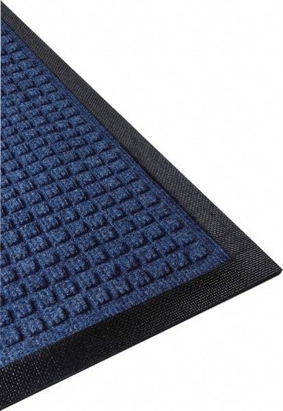 PRO-SAFE - 5 Ft. Long x 3 Ft. Wide, Poly Blended Carpet Surface, Raised Waffle Pattern Entrance Matting - 1/4 Inch Thick, Indoor, Heavy Traffic, Nitrile Rubber, Blue - Exact Industrial Supply