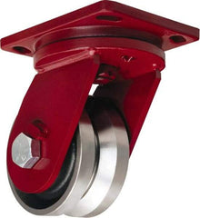 Hamilton - 6" Diam x 3" Wide, Iron Swivel Caster - 4,500 Lb Capacity, Top Plate Mount, 6-1/2" x 7-1/2" Plate, Straight Roller Bearing - Exact Industrial Supply