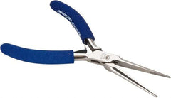 Aven - 5-3/4" OAL, 1-15/16" Jaw Length x 25/64" Jaw Width, Long Nose Needle Nose Pliers - Serrated Jaw, Standard Head, ESD Cushion Handles, with Spring - Exact Industrial Supply