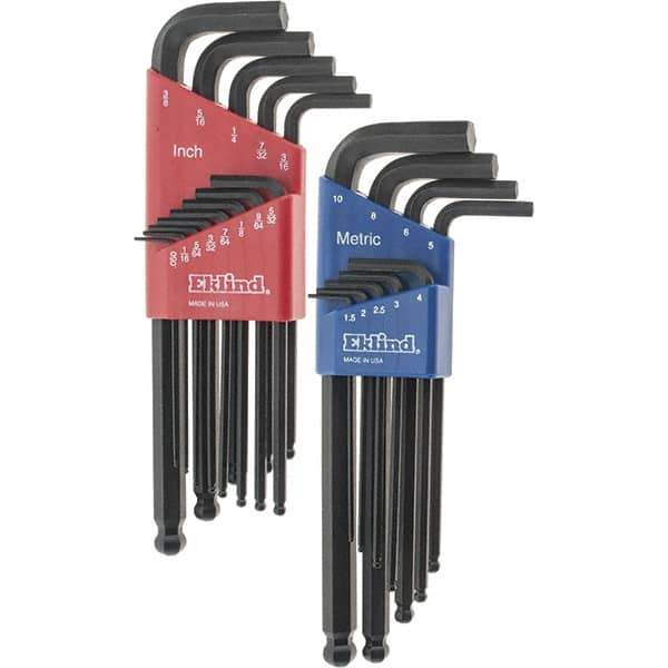 Eklind - 22 Piece L-Key Ball End Hex Key Set - Hex Range 0.05 to 3/8" - Exact Industrial Supply