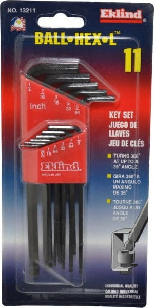 Eklind - 11 Piece L-Key Ball End Hex Key Set - Exact Industrial Supply