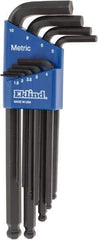 Eklind - 9 Piece L-Key Ball End Hex Key Set - Hex Range 1.5 to 10mm - Exact Industrial Supply