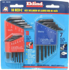 Eklind - 18 Piece L-Key Hex Key Set - Hex Range 0.05 to 1/4" - Exact Industrial Supply
