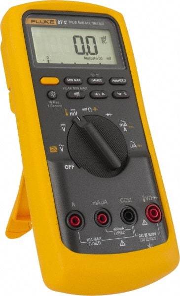 Fluke - 87-5, CAT IV, CAT III, 1,000 VAC/VDC, Digital True RMS Auto Ranging Manual Ranging Multimeter - 50 mOhm, Measures Voltage, Capacitance, Current, Frequency, Resistance, Temperature - Exact Industrial Supply