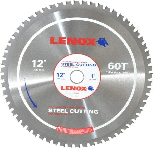 Lenox - 12" Diam, 1" Arbor Hole Diam, 60 Tooth Wet & Dry Cut Saw Blade - Titanium Carbide-Tipped, General Purpose Action, Standard Round Arbor - Exact Industrial Supply