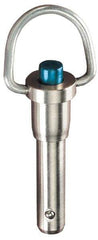 Jergens - 3/8" Diam, 1-1/2" Usable Length, Ring Handle, Push Button Quick Release Pin - 3-1/2" Overall Length, Grade 17-4 Stainless Steel, Passivated Finish - Exact Industrial Supply