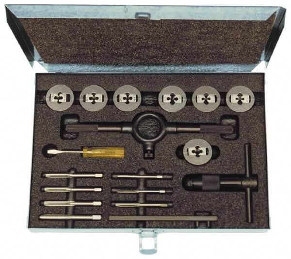 Cle-Line - #4-40 to 1/4-20 Tap, #4-40 to 1/4-20 Die, UNC, UNF, Tap and Die Set - Plug Taps, Adjustable, 10 Piece Set - Exact Industrial Supply