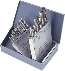 Chicago-Latrobe - 2.05 to 10.2mm Drill, M2.5x0.45 to M12x1.75 Tap, Hand Tap and Drill Set - Oxide Finish High Speed Steel Drills, Bright Finish High Speed Steel Taps, Plug Chamfer, 18 Piece Set, Includes Tap/Drill Chart - Exact Industrial Supply