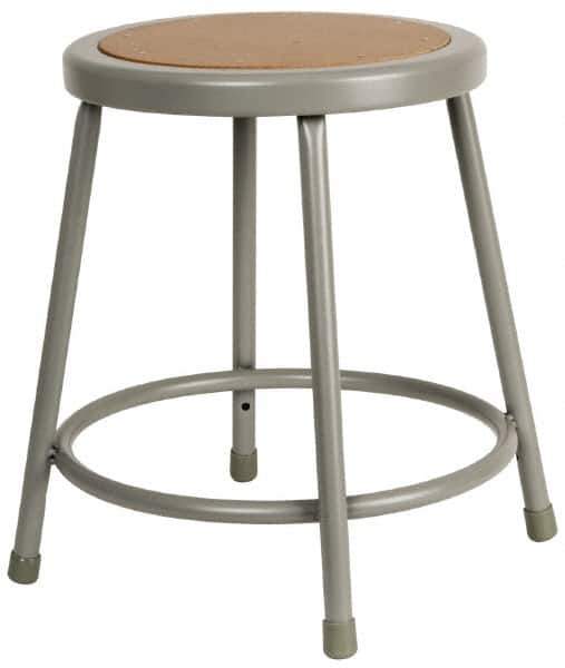 NPS - 18 Inch High, Stationary Fixed Height Stool - 14 Inch Deep x 14 Inch Wide, Hardboard Seat, Gray and Brown - Exact Industrial Supply