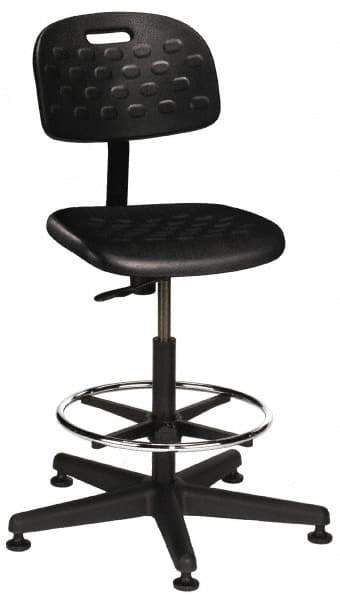 Made in USA - 22 to 32" High Swivel Stool - 18" Wide x 17-1/4" Deep, Polyurethane Seat, Black - Exact Industrial Supply