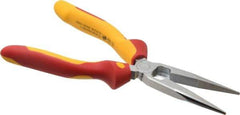 Wiha - 8" OAL, 2-3/4" Jaw Length x 3/4" Jaw Width, Long Nose Side Cutting Insulated Pliers - Extended Reach Pliers - Exact Industrial Supply