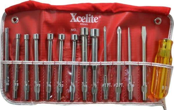 Xcelite - 14 Piece, 3/16 to 1/2" Nut Driver & Screwdriver Set - Hollow Shaft, Plastic Handle - Exact Industrial Supply