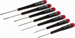 Wiha - 7 Piece Phillips & Slotted Screwdriver Set - Round Shank, Ergonomic Handle, Bit Sizes: Philips #00 to #1 - Exact Industrial Supply