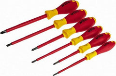 Wiha - 6 Piece Phillips & Slotted Screwdriver Set - Round Shank, Insulated Handle, Bit Sizes: Philips #1 to #3, Tip Thickness: 9/64, 3/16 & 1/4 - Exact Industrial Supply