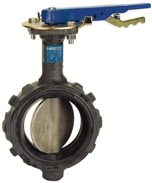 NIBCO - 2-1/2" Pipe, Wafer Butterfly Valve - Lever Handle, Ductile Iron Body, EPDM Seat, 250 WOG, Stainless Steel (CF8M) Disc, Stainless Steel Stem - Exact Industrial Supply