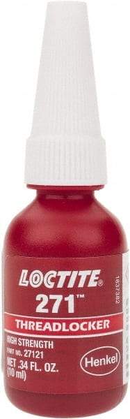 Loctite - 10 mL Bottle, Red, High Strength Liquid Threadlocker - Series 271, 24 hr Full Cure Time, Hand Tool, Heat Removal - Exact Industrial Supply