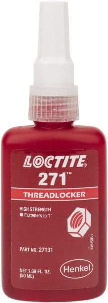 Loctite - 50 mL Bottle, Red, High Strength Liquid Threadlocker - Series 271, 24 hr Full Cure Time, Hand Tool, Heat Removal - Exact Industrial Supply