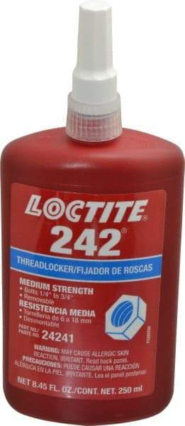 Loctite - 250 mL Bottle, Blue, Medium Strength Liquid Threadlocker - Series 242, 24 hr Full Cure Time, Hand Tool, Heat Removal - Exact Industrial Supply