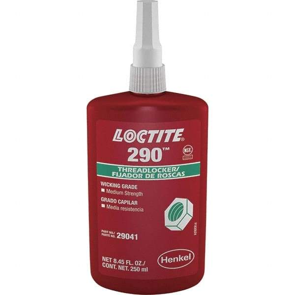 Loctite - 250 mL Bottle, Green, Medium Strength Liquid Threadlocker - Series 290, 24 hr Full Cure Time, Hand Tool, Heat Removal - Exact Industrial Supply