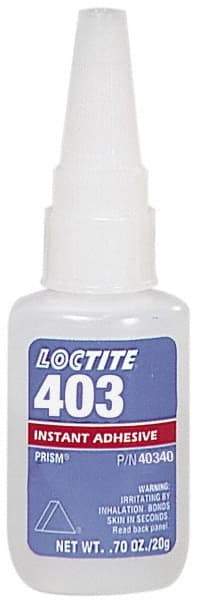 Loctite - 0.70 oz Bottle Clear Instant Adhesive - Series 403, 50 sec Fixture Time, 24 hr Full Cure Time, Bonds to Plastic & Rubber - Exact Industrial Supply