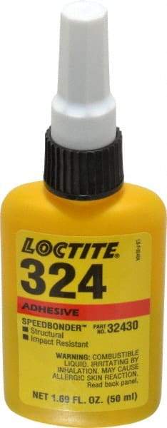 Loctite - 50 mL Bottle Structural Adhesive - 5 min Working Time, 3,000 to 3,600 psi Shear Strength, Series 324 - Exact Industrial Supply