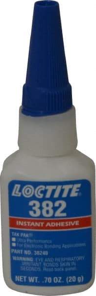 Loctite - 0.70 oz Bottle Clear Instant Adhesive - Series 382, 30 sec Fixture Time, 24 hr Full Cure Time, Bonds to Metal, Plastic & Rubber - Exact Industrial Supply