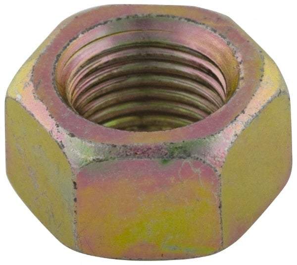 Value Collection - 7/16-14 UNC Steel Right Hand Hex Nut - 11/16" Across Flats, 3/8" High, Zinc Yellow Dichromate Finish - Exact Industrial Supply
